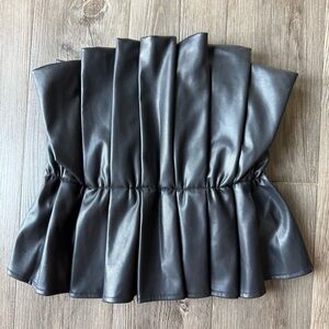 Lulus Made for Fame Black Vegan Leather Pleated Strapless Crop Top